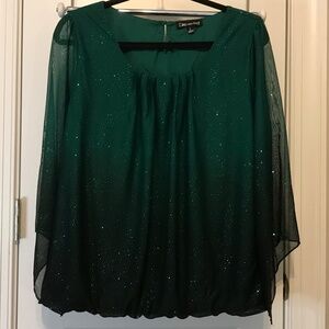 Dina & Ariel ombré green sparkly long sleeved blouse with sheer sleeves (L)